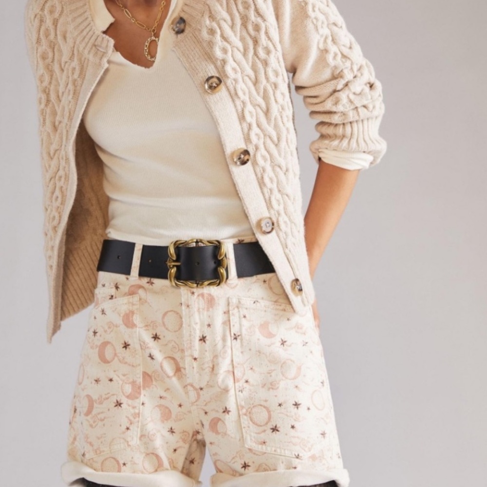 Anthropologie Cocorrina Pilcro Cream Pink Moon Star Celestial Shorts Size 28
